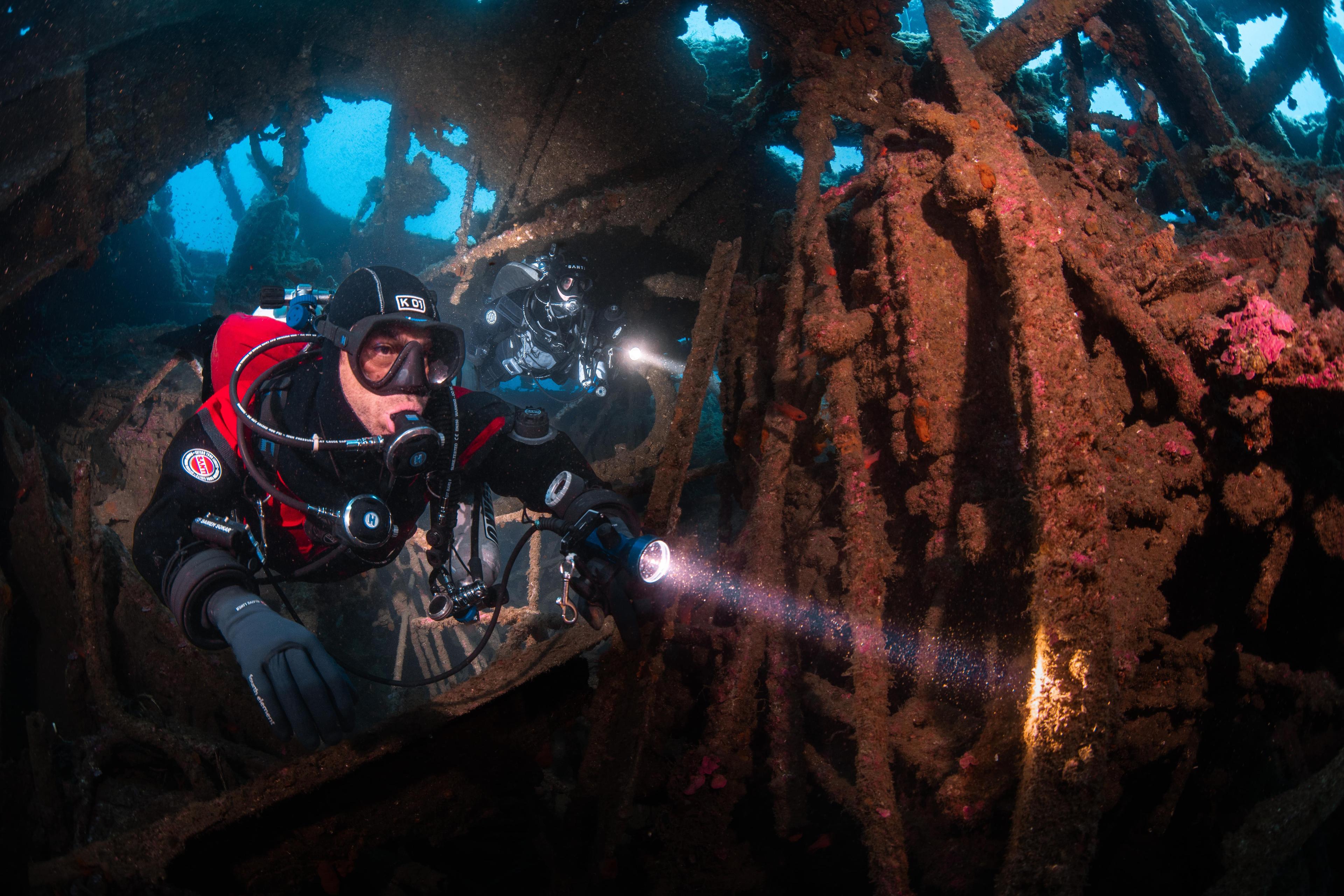 scuba diver in a wreck