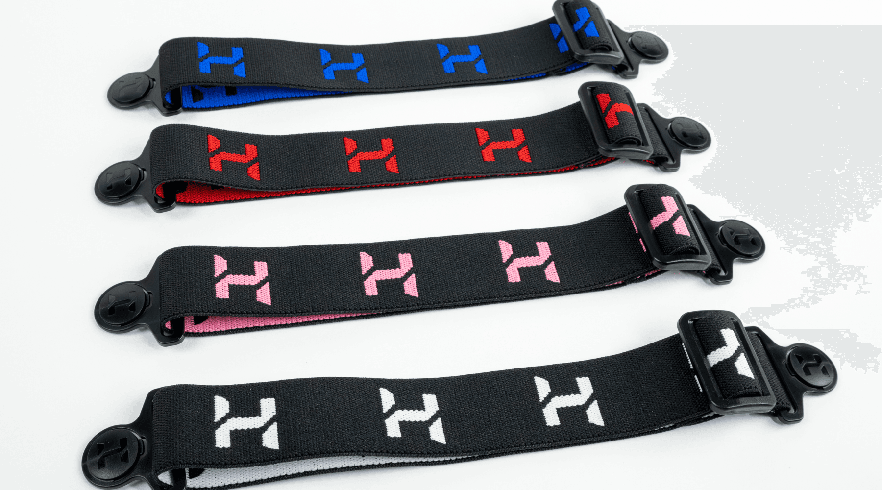 Halcyon Omnis elastic straps red, blue, pink and white